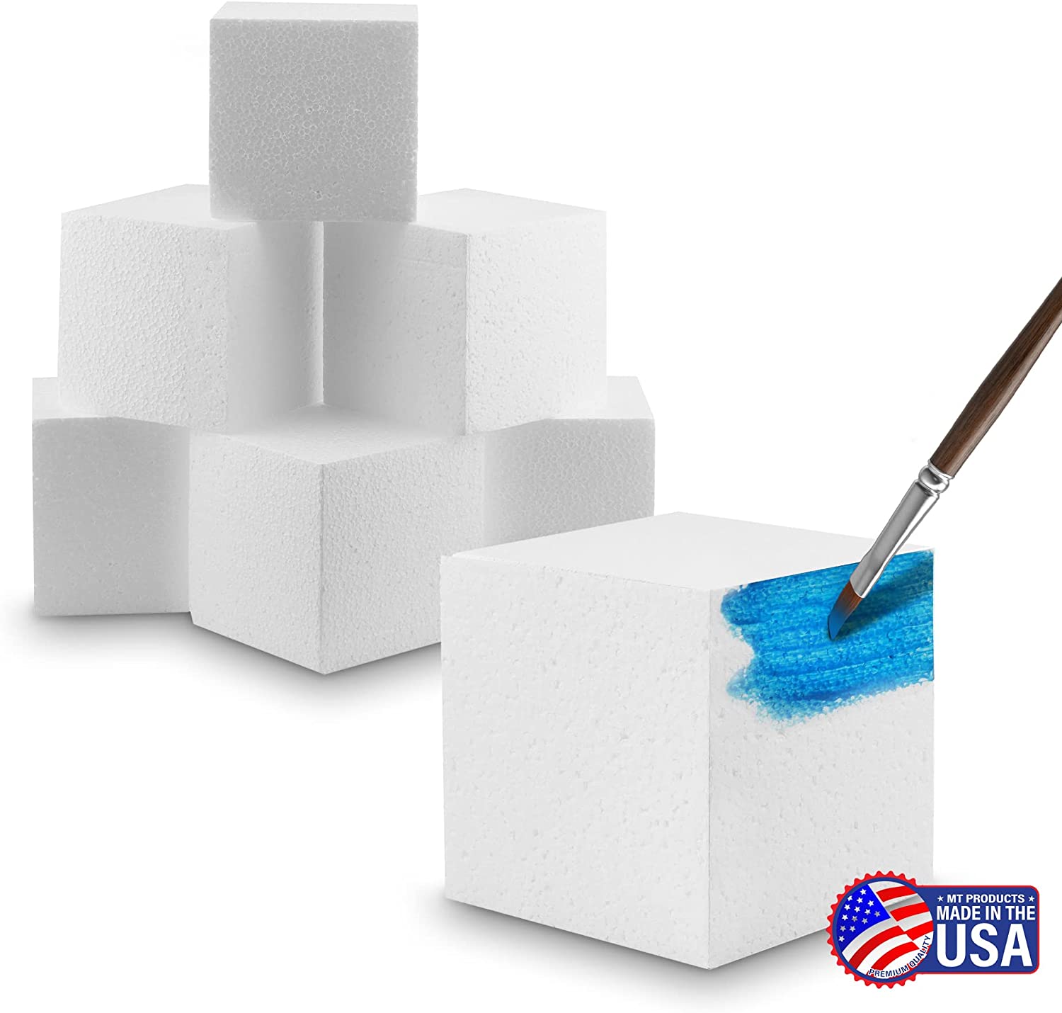 MT Products 4 x 4 x 4 White Polystyrene Foam Block/Foam Cube - Pack of 6